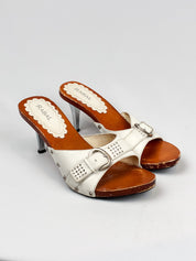 RABAL 2000s White Leather Studded Wood Sole Mules - As Is - 39