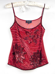 Luisa Spagnoli 2000s Red Beaded Floral Cami Top - S/M