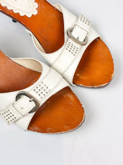 RABAL 2000s White Leather Studded Wood Sole Mules - As Is - 39