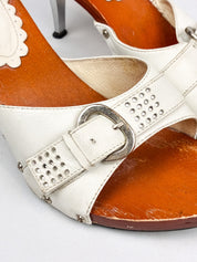 RABAL 2000s White Leather Studded Wood Sole Mules - As Is - 39
