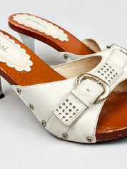 RABAL 2000s White Leather Studded Wood Sole Mules - As Is - 39