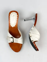 RABAL 2000s White Leather Studded Wood Sole Mules - As Is - 39