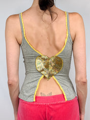 Fornarina 2000s Grey Ribbed Heart Cutout Back Cami - S/M