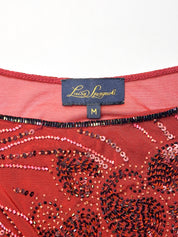 Luisa Spagnoli 2000s Red Beaded Floral Cami Top - S/M