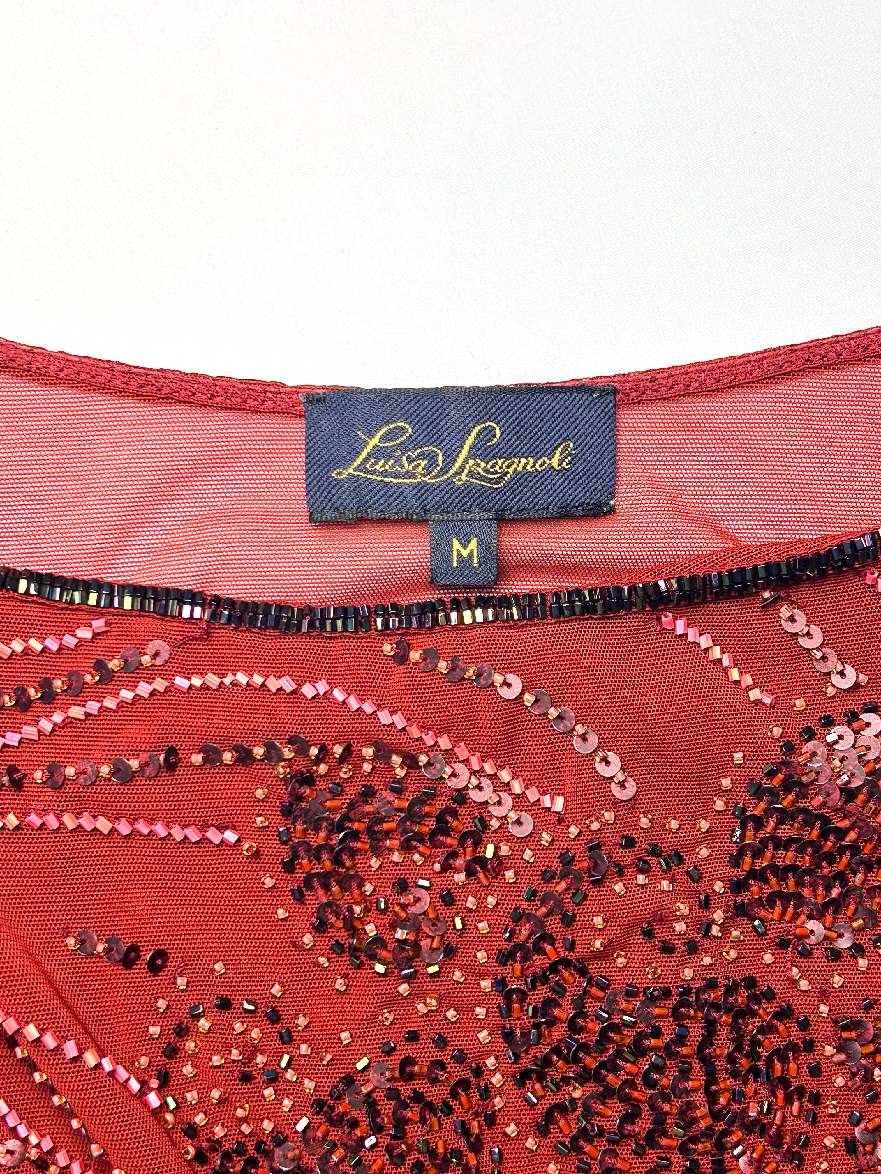 Luisa Spagnoli 2000s Red Beaded Floral Cami Top - S/M