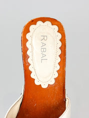 RABAL 2000s White Leather Studded Wood Sole Mules - As Is - 39
