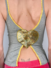 Fornarina 2000s Grey Ribbed Heart Cutout Back Cami - S/M