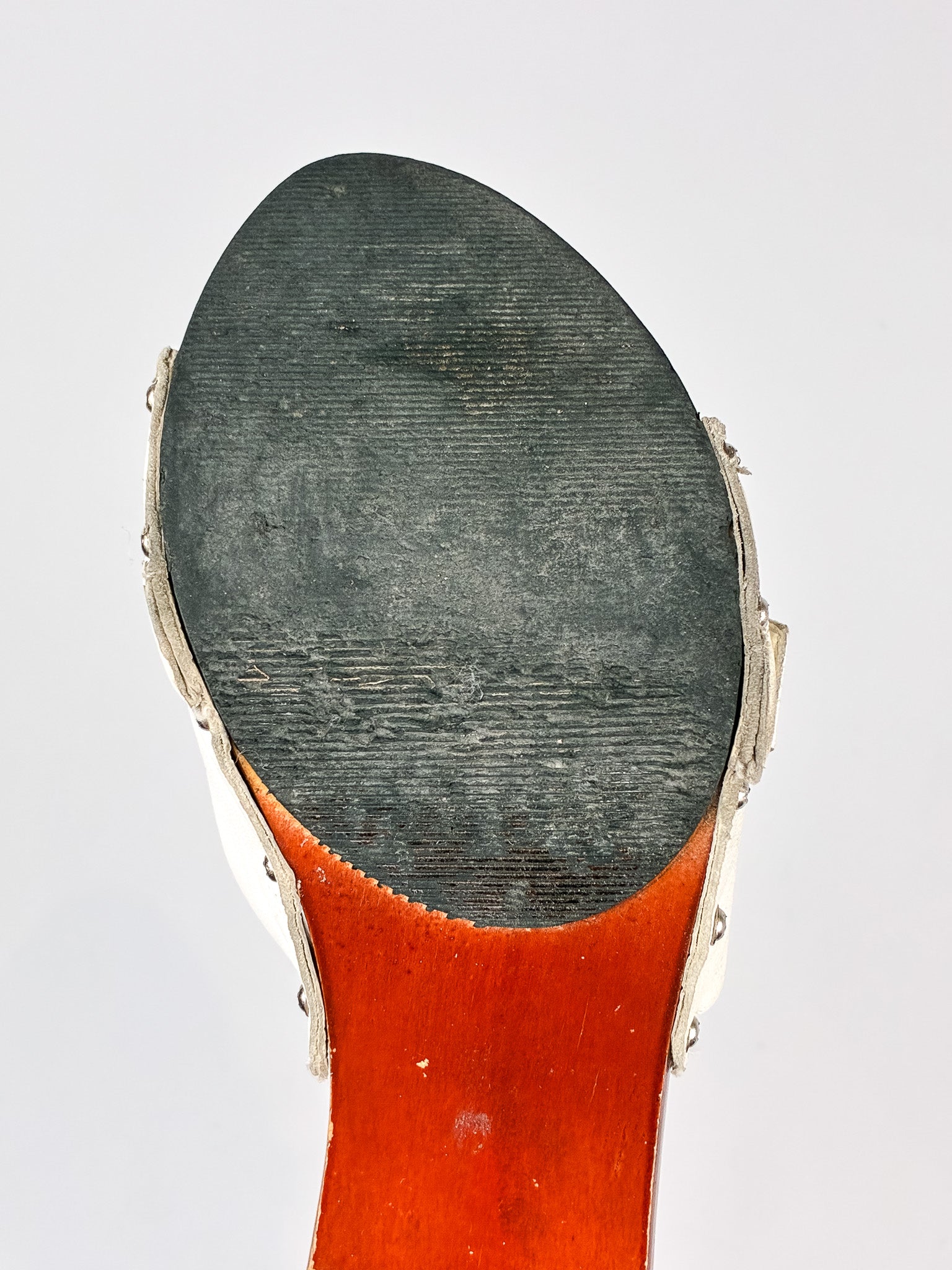 RABAL 2000s White Leather Studded Wood Sole Mules - As Is - 39