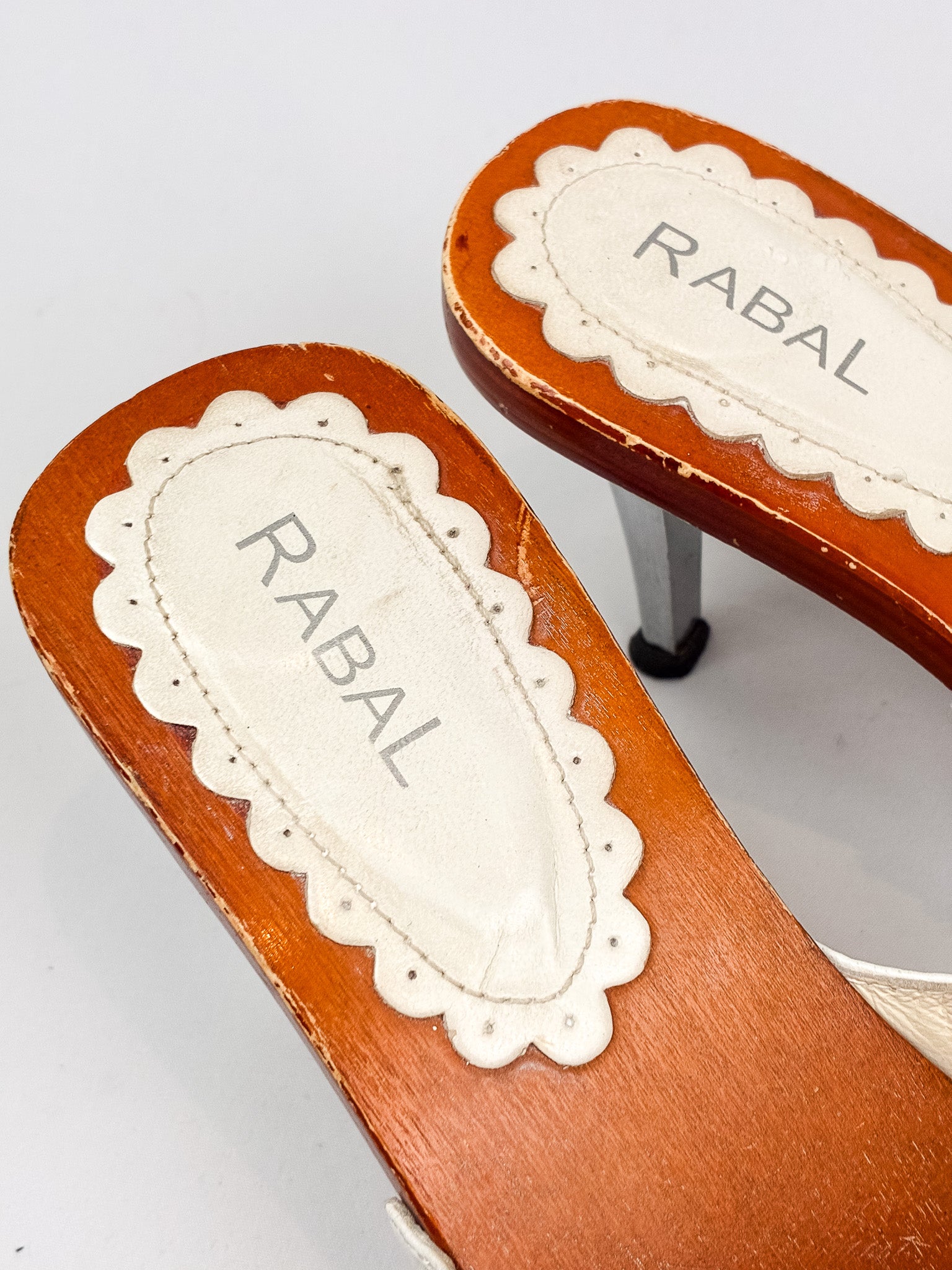 RABAL 2000s White Leather Studded Wood Sole Mules - As Is - 39