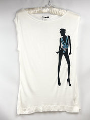 Miss Sixty 2000s White Rhinestone Silhouette Tank - S/M