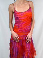 Les Copains 2000s Pink and Orange Silk Chiffon Handkerchief Hem Dress - M