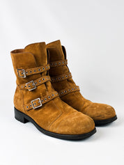 Jimmy Choo Tan Suede Buckle Biker Ankle Boots - EU 40.5 / US 9.5