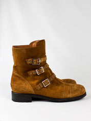 Jimmy Choo Tan Suede Buckle Biker Ankle Boots - EU 40.5 / US 9.5