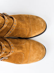 Jimmy Choo Tan Suede Buckle Biker Ankle Boots - EU 40.5 / US 9.5