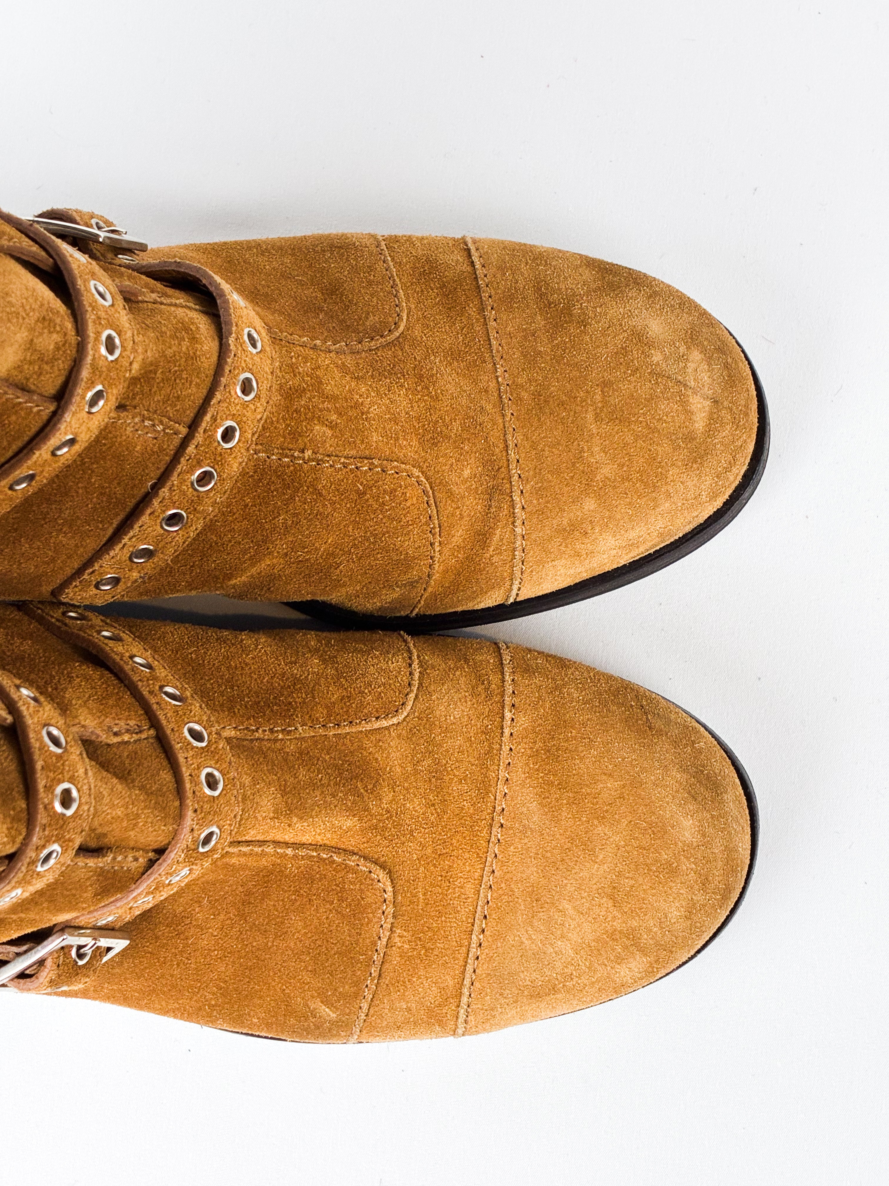 Jimmy Choo Tan Suede Buckle Biker Ankle Boots - EU 40.5 / US 9.5