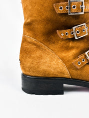 Jimmy Choo Tan Suede Buckle Biker Ankle Boots - EU 40.5 / US 9.5