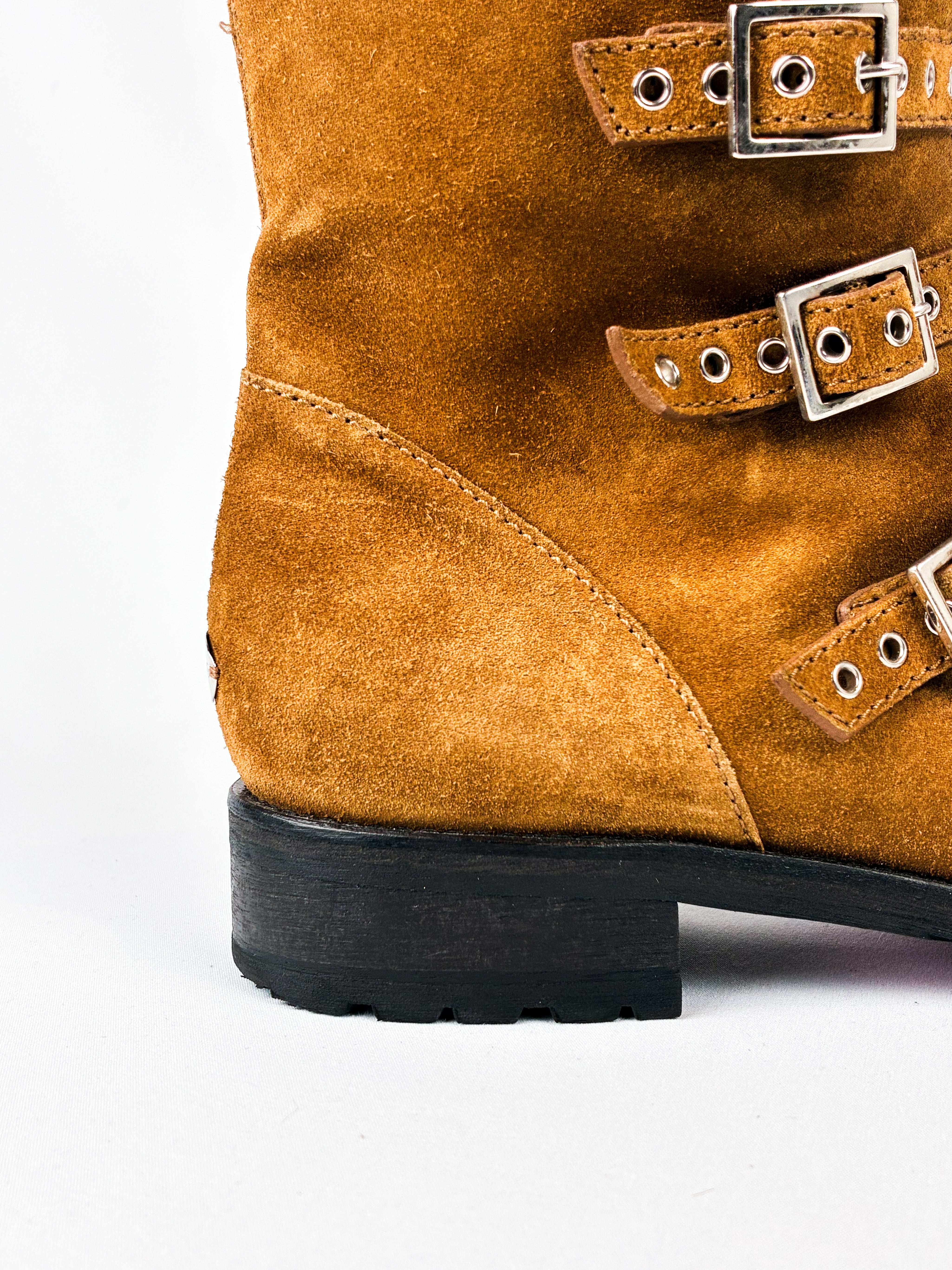 Jimmy Choo Tan Suede Buckle Biker Ankle Boots - EU 40.5 / US 9.5