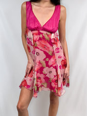 Blumarine 2000s Pink Floral Silk Dress - S