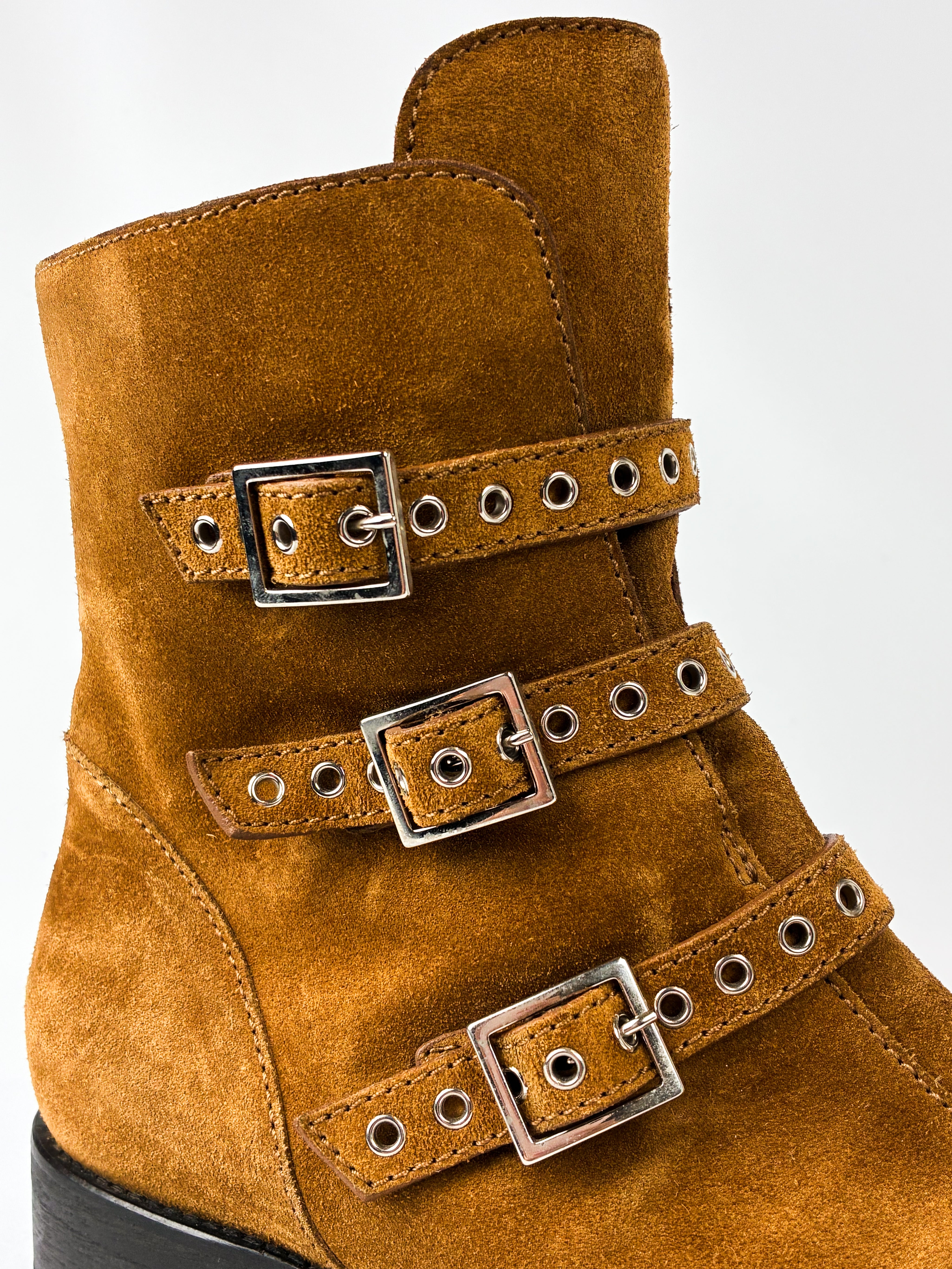 Jimmy Choo Tan Suede Buckle Biker Ankle Boots - EU 40.5 / US 9.5