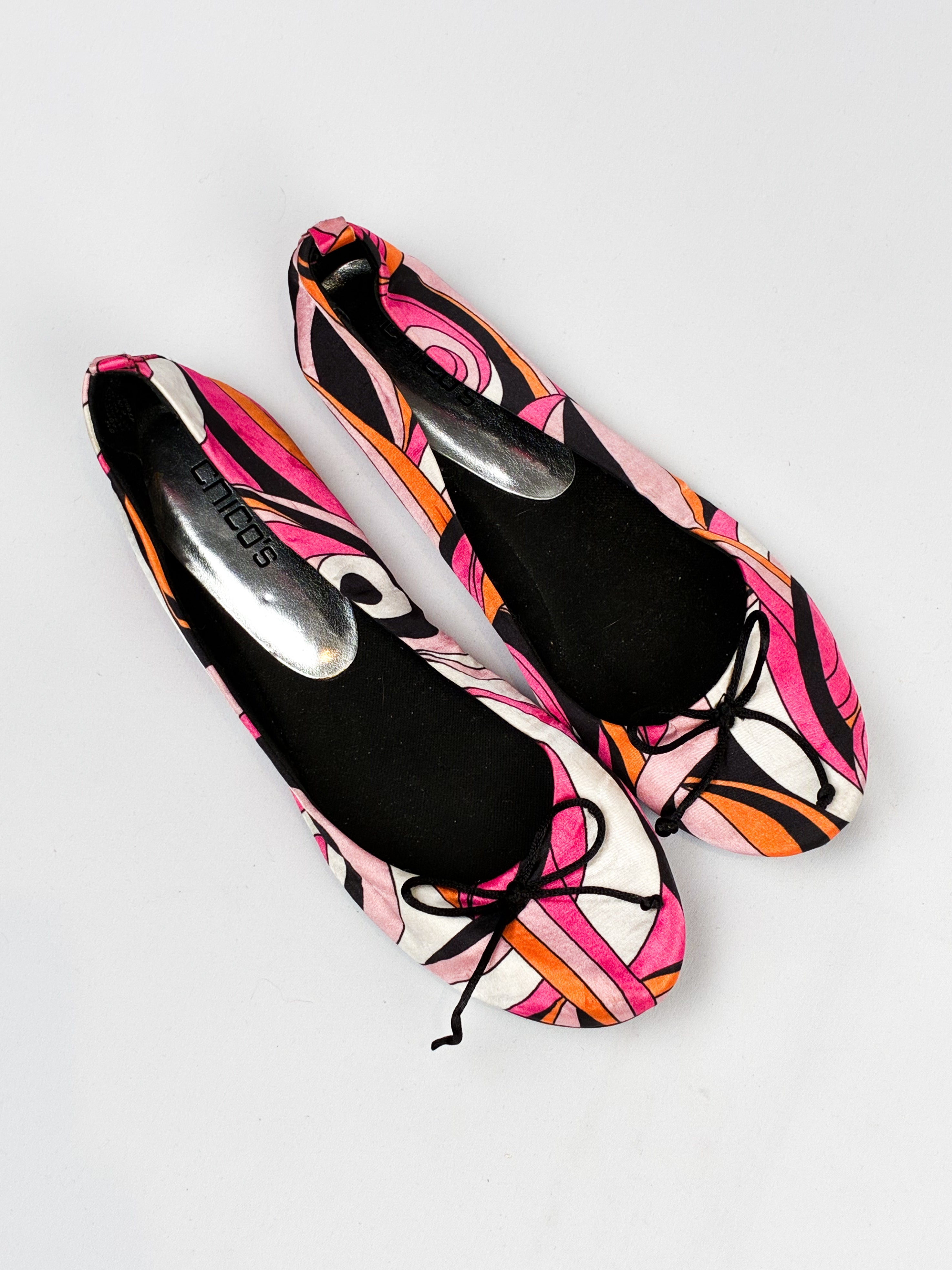 Chico's 2000s Pink Swirl Print Satin Ballet Flats - 8