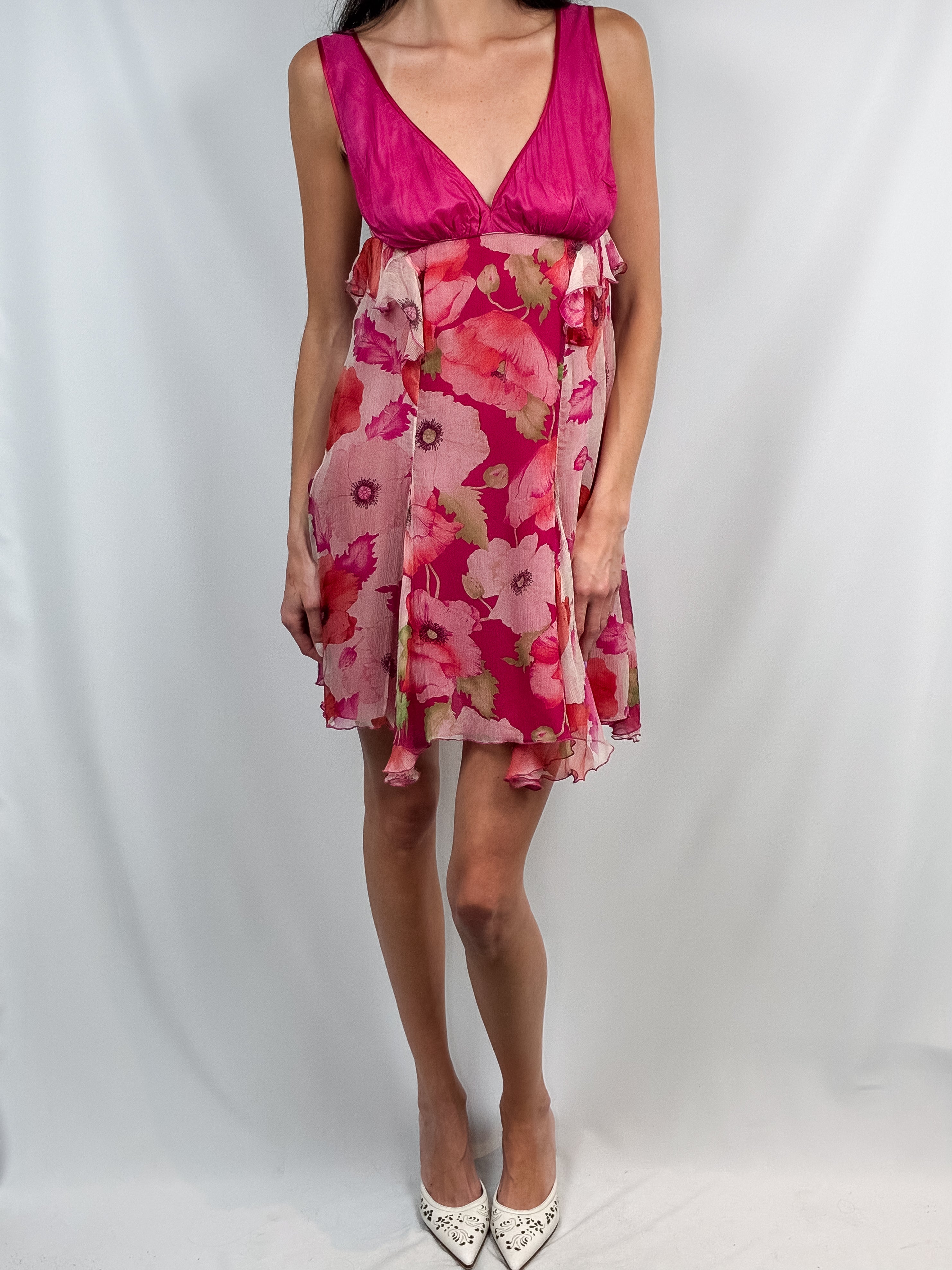 Blumarine 2000s Pink Floral Silk Dress - S