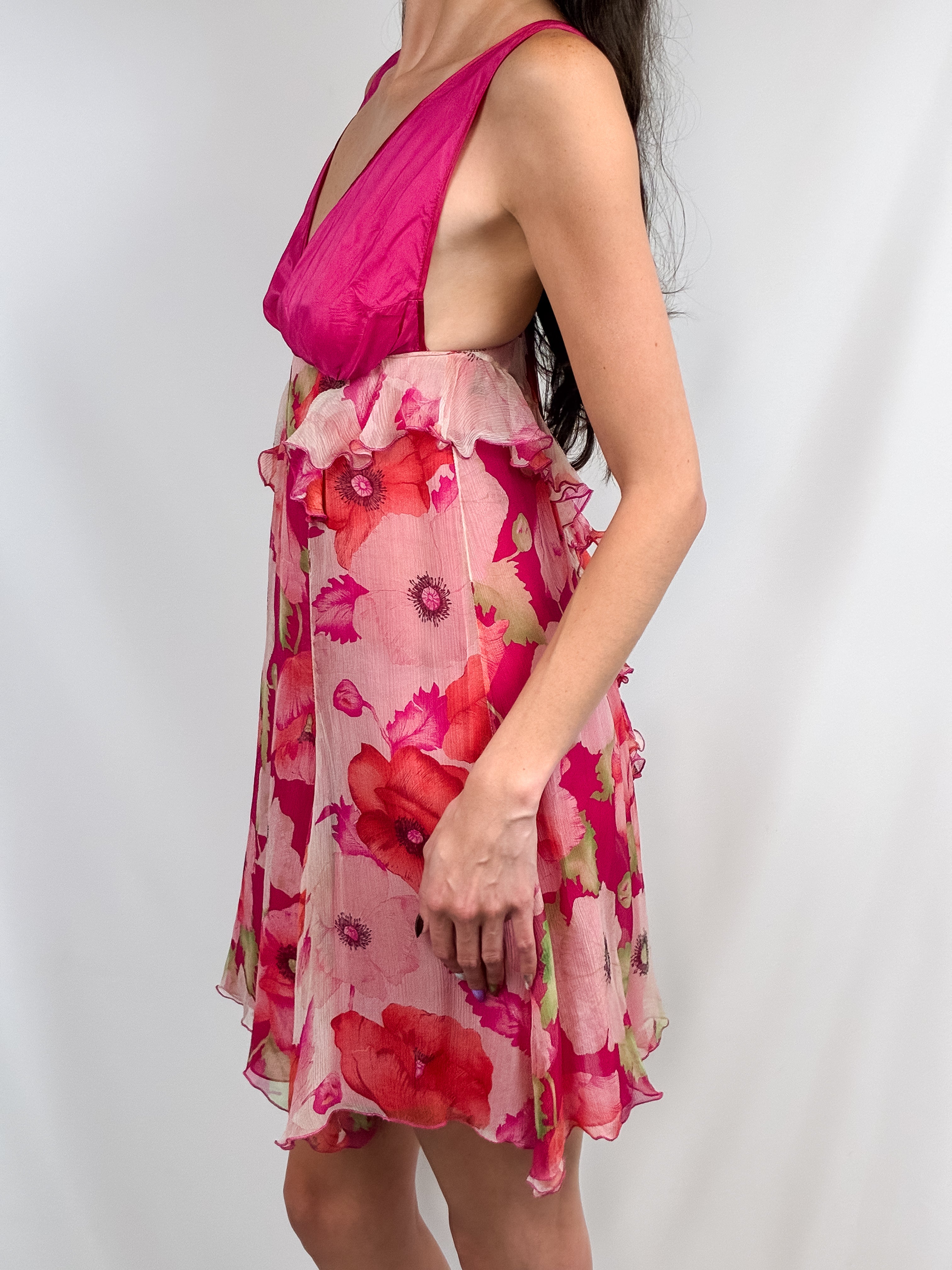 Blumarine 2000s Pink Floral Silk Dress - S