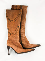 Machine by Bassico 2000s Brown Suede Chain-Draped Knee-High Boots - EU 40