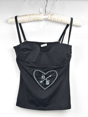 Versace 2000s Black Lace Heart Bustier Cami - XS