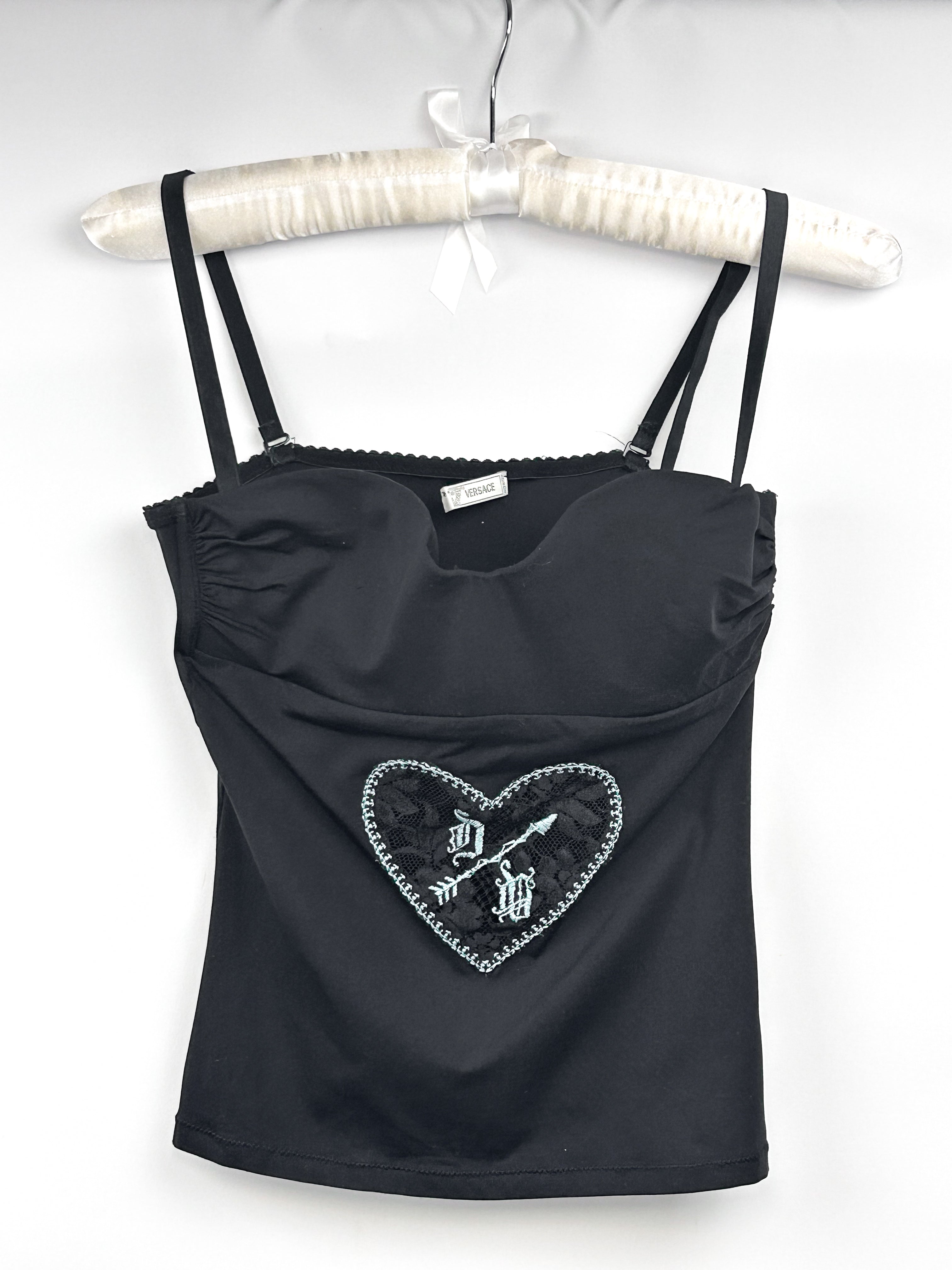 Versace 2000s Black Lace Heart Bustier Cami - XS