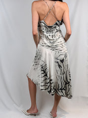 Just Cavalli 2000s White Tiger Print Asymmetric Halter Midi Dress - M/L