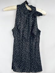 Flavio Castellani 2000s Black Polka Dot Silk Bow Blouse - S/M