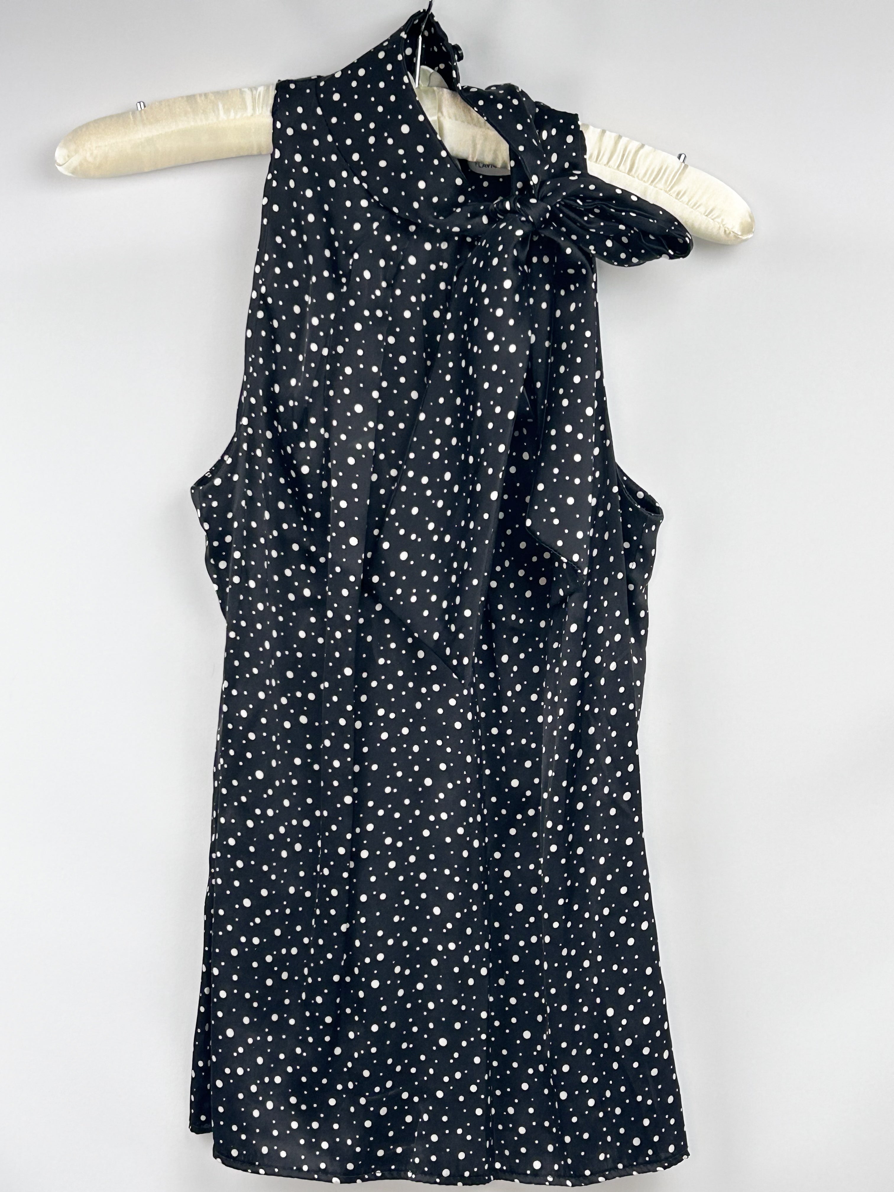Flavio Castellani 2000s Black Polka Dot Silk Bow Blouse - S/M