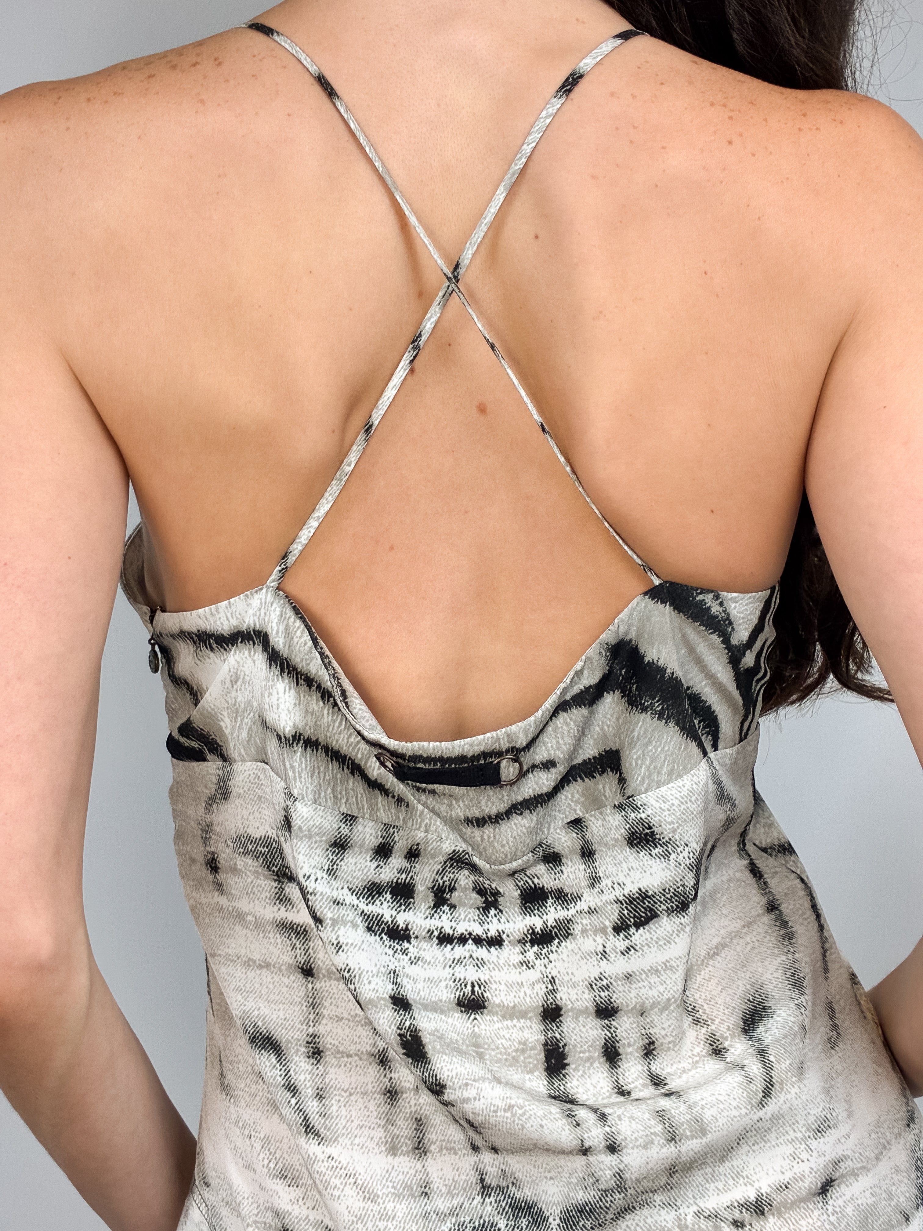 Just Cavalli 2000s White Tiger Print Asymmetric Halter Midi Dress - M/L