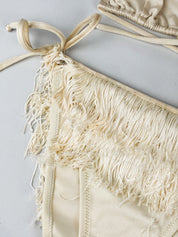 Moschino Mare 1990s Cream Satin Tiered Fringe Bikini Set - S/M