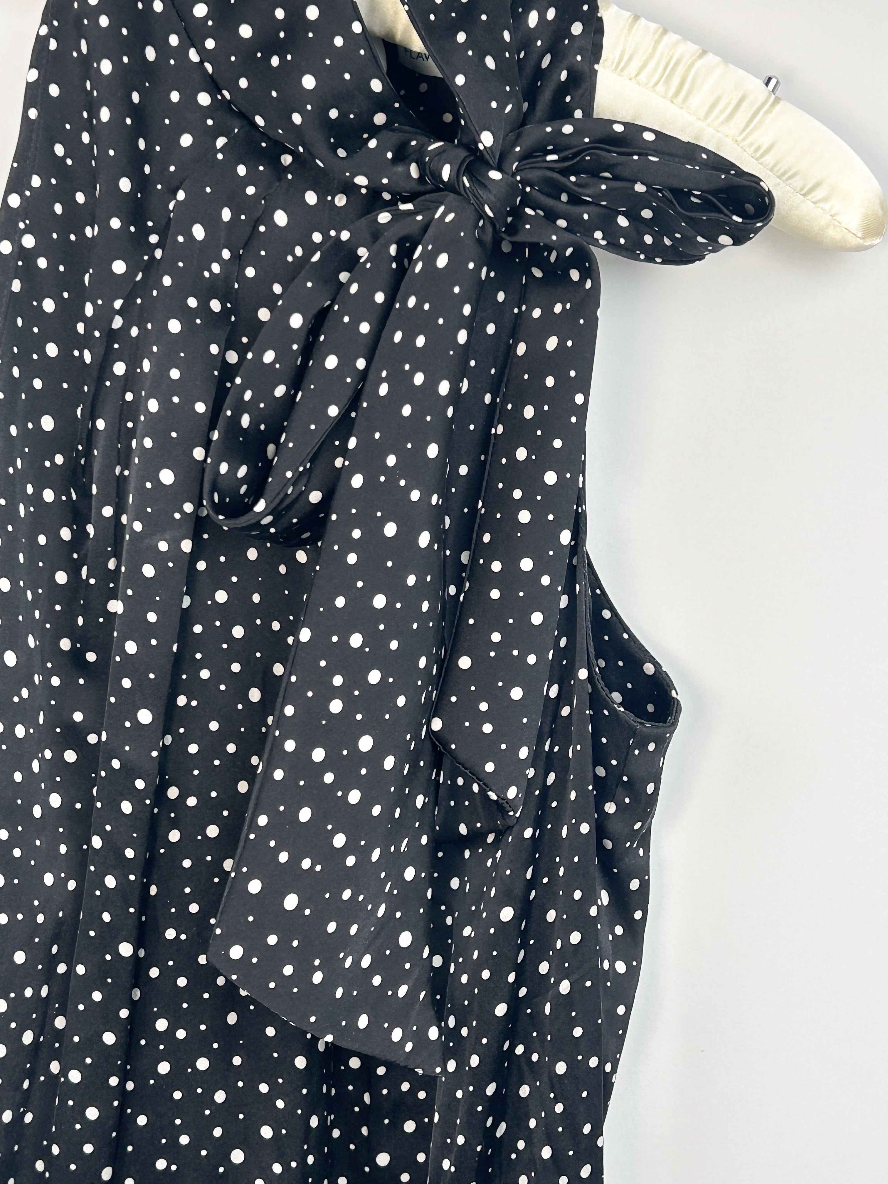 Flavio Castellani 2000s Black Polka Dot Silk Bow Blouse - S/M
