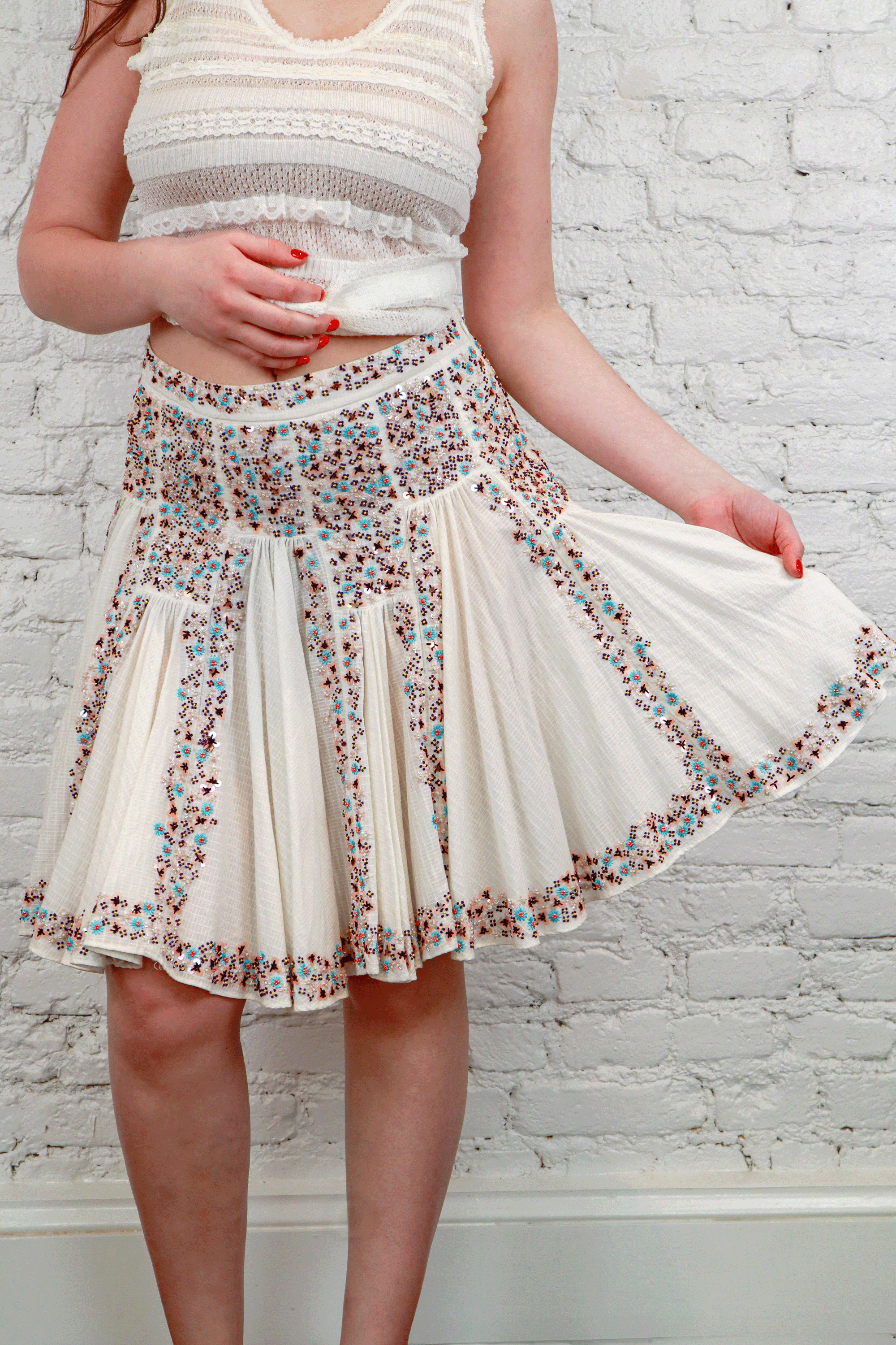 D&G White Sequin Floral Skirt
