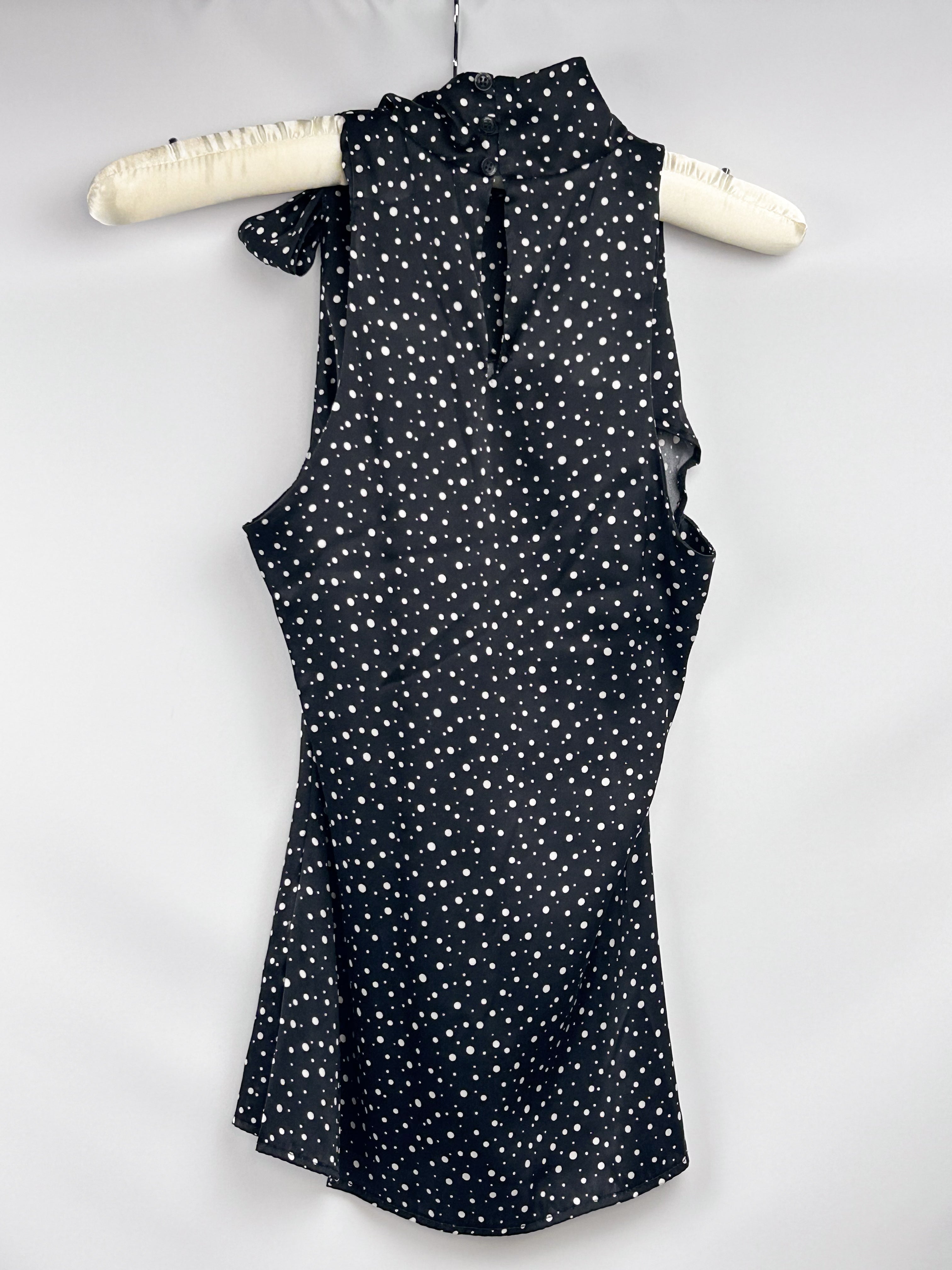 Flavio Castellani 2000s Black Polka Dot Silk Bow Blouse - S/M