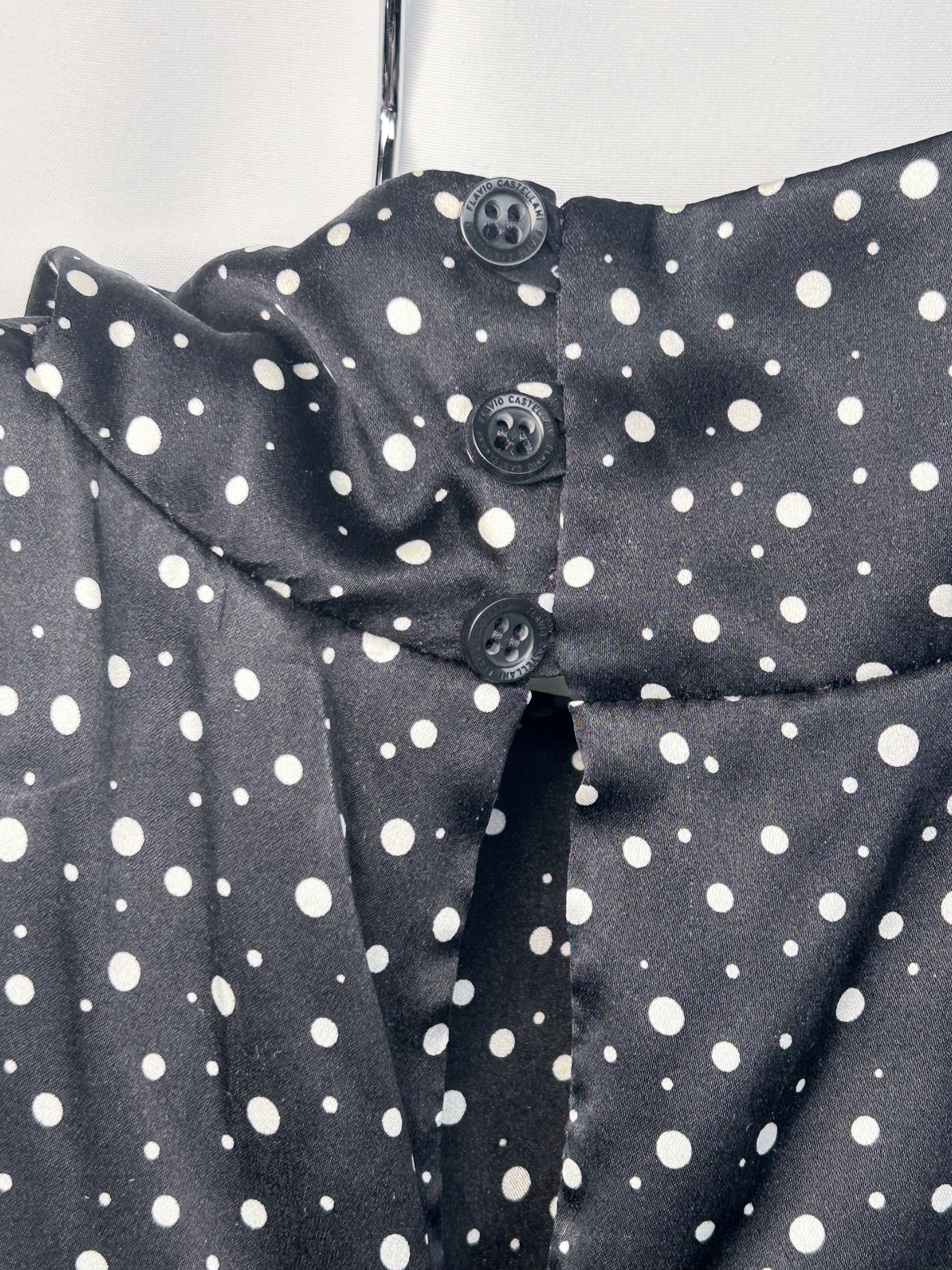 Flavio Castellani 2000s Black Polka Dot Silk Bow Blouse - S/M