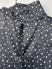 Flavio Castellani 2000s Black Polka Dot Silk Bow Blouse - S/M