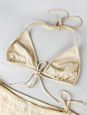 Moschino Mare 1990s Cream Satin Tiered Fringe Bikini Set - S/M