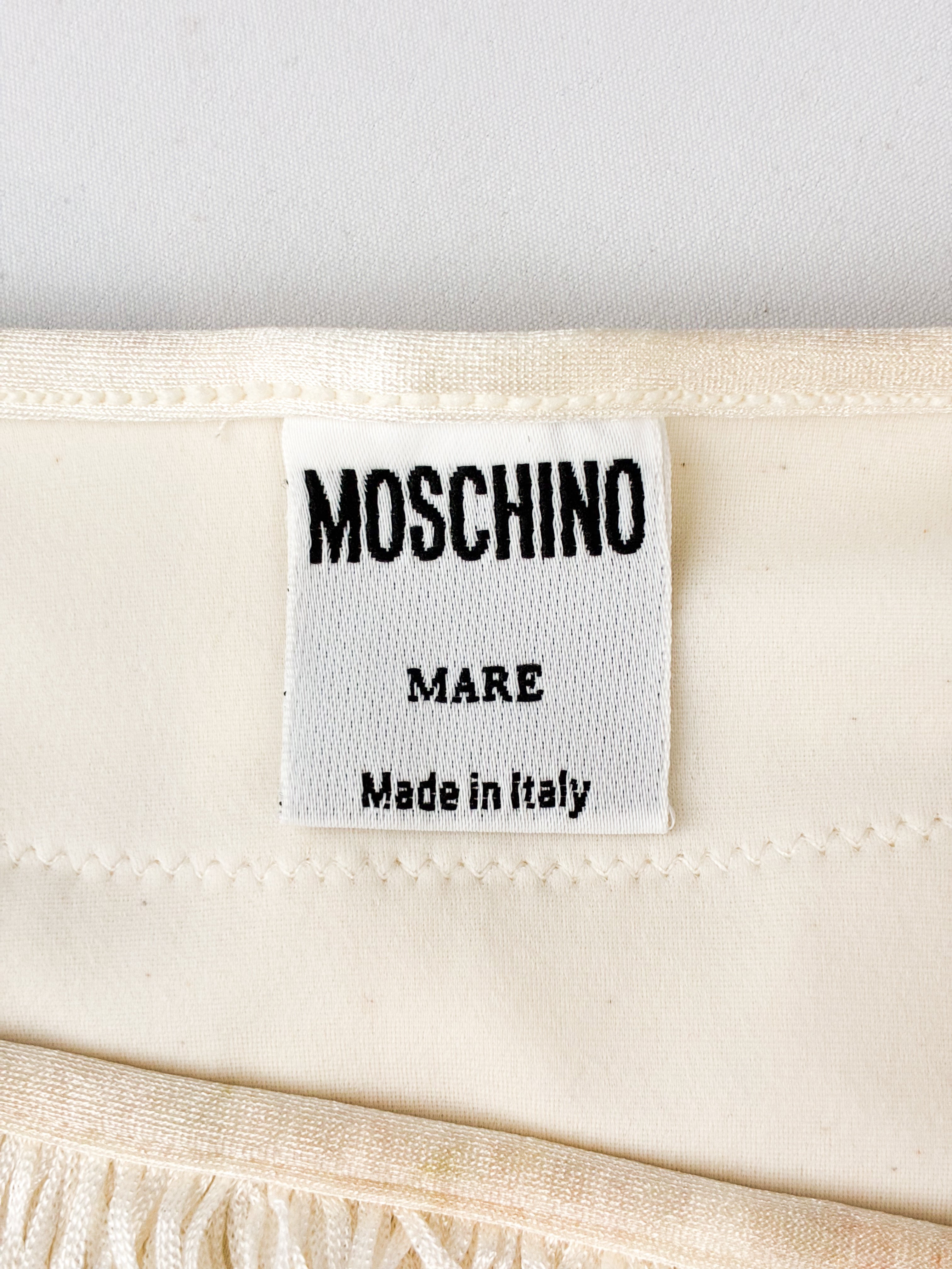 Moschino Mare 1990s Cream Satin Tiered Fringe Bikini Set - S/M