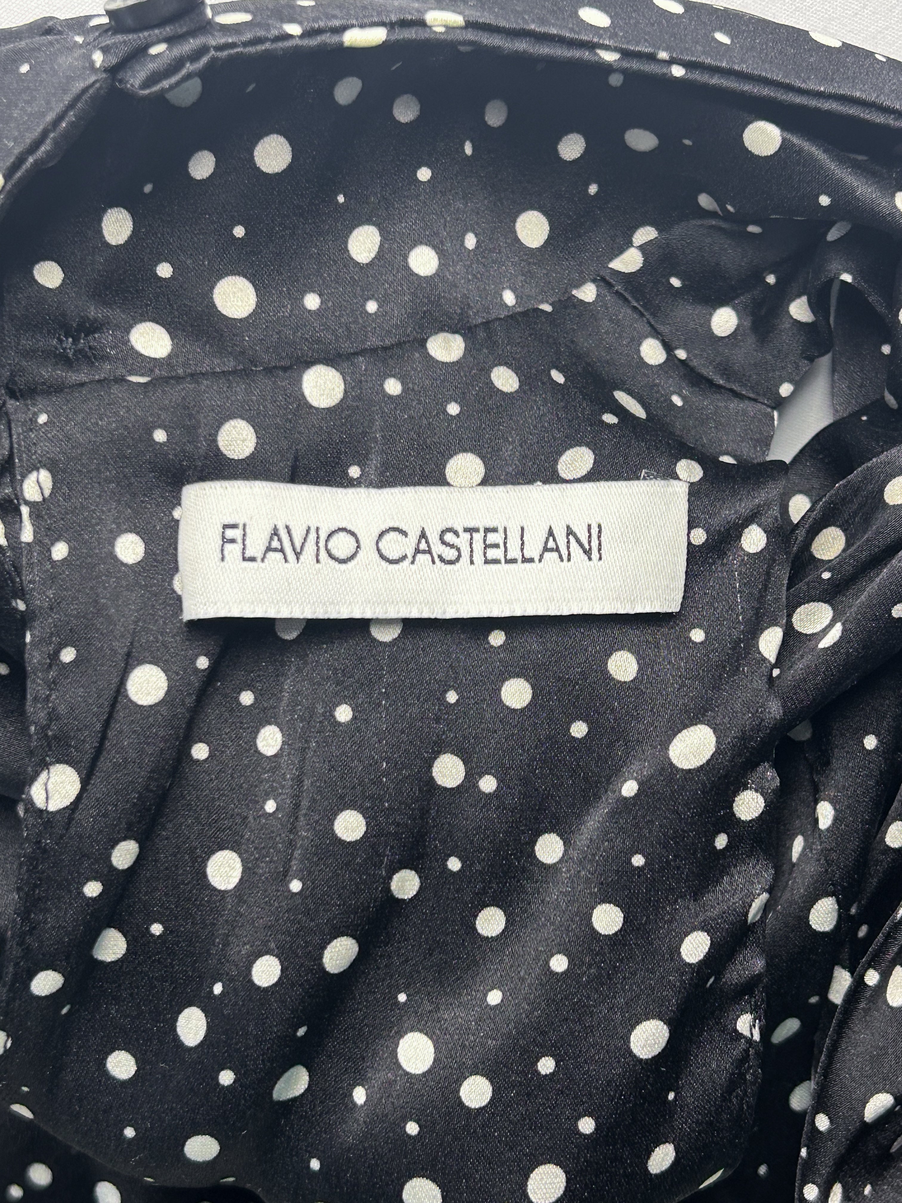 Flavio Castellani 2000s Black Polka Dot Silk Bow Blouse - S/M