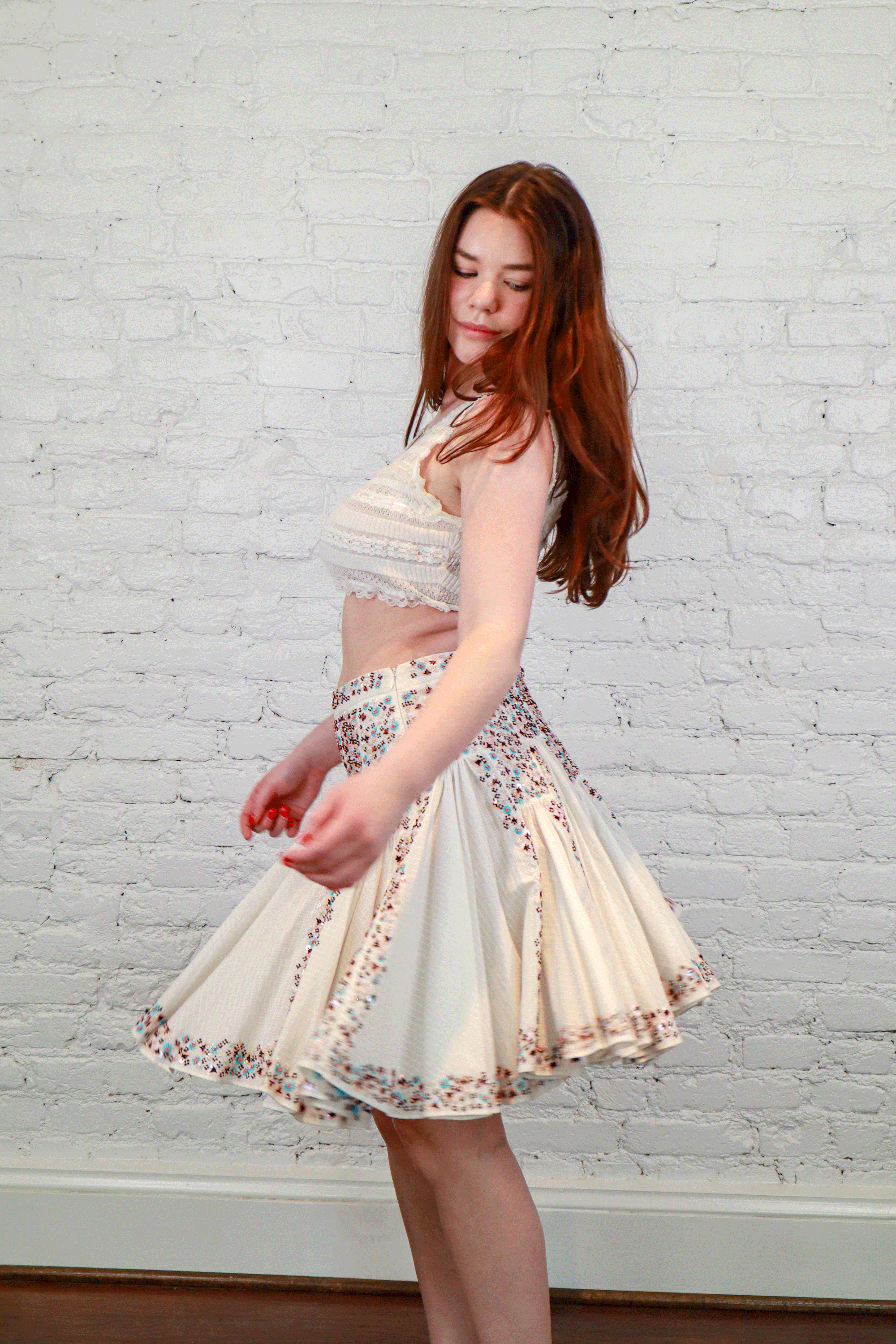 D&G White Sequin Floral Skirt
