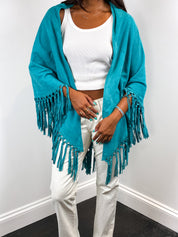 Teal Suede Fringe Shawl from Iris Apfel Estate – One Size