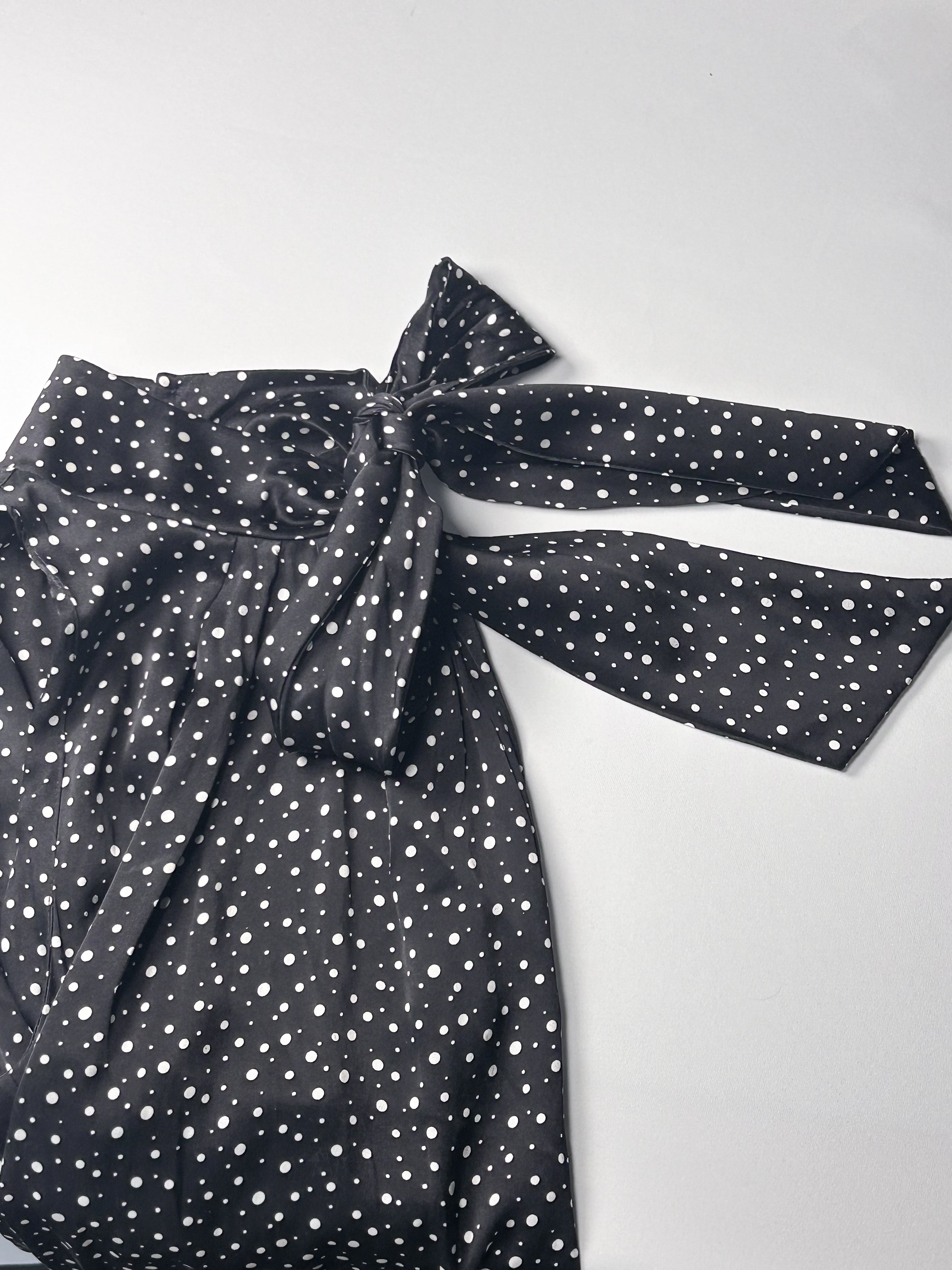 Flavio Castellani 2000s Black Polka Dot Silk Bow Blouse - S/M