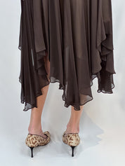 BCBG Max Azria 2000s Brown Satin Stripe Halter Midi Dress - XS/S