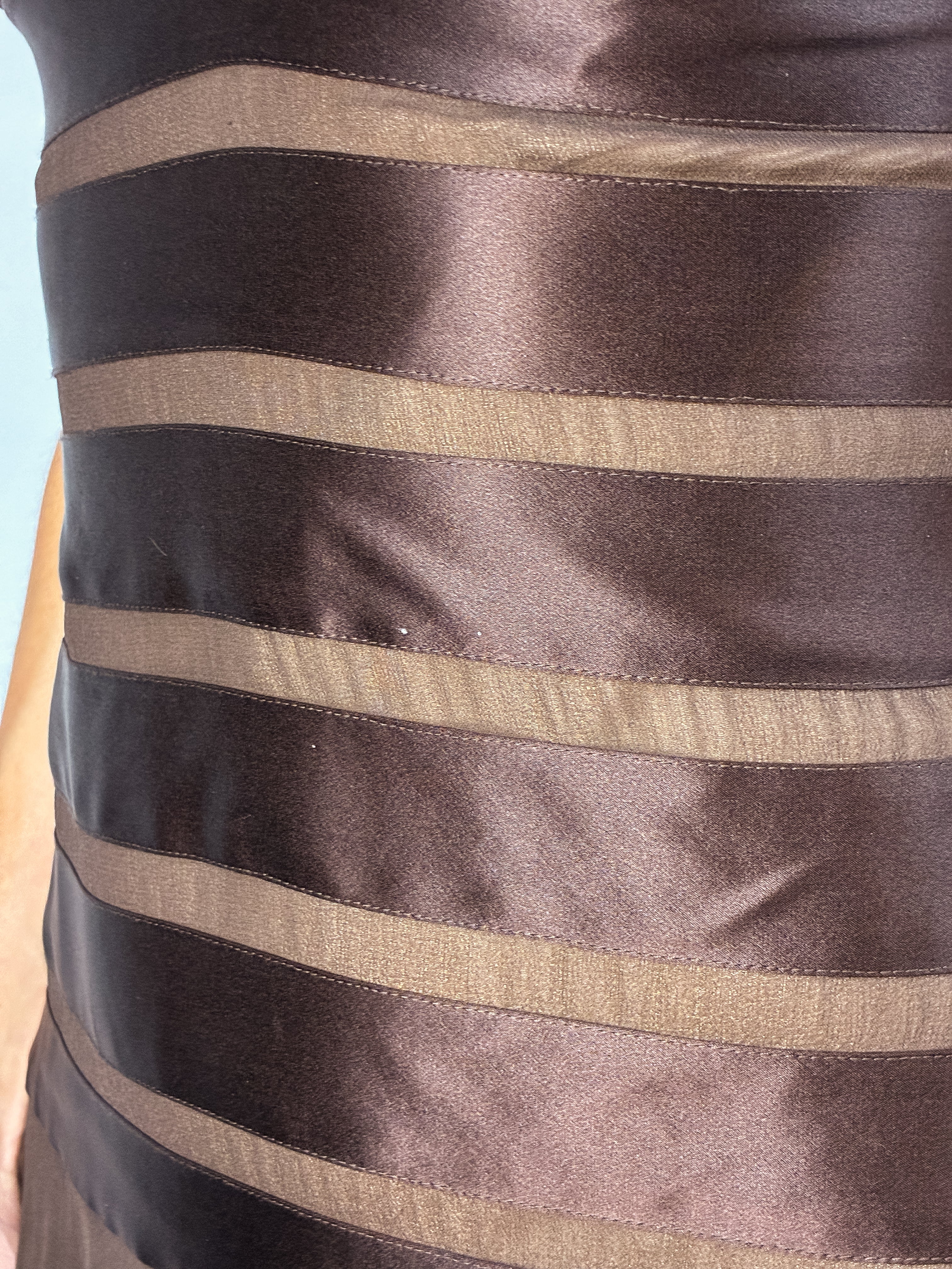 BCBG Max Azria 2000s Brown Satin Stripe Halter Midi Dress - XS/S
