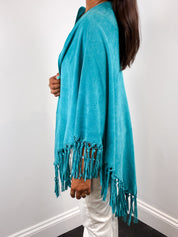 Teal Suede Fringe Shawl from Iris Apfel Estate – One Size