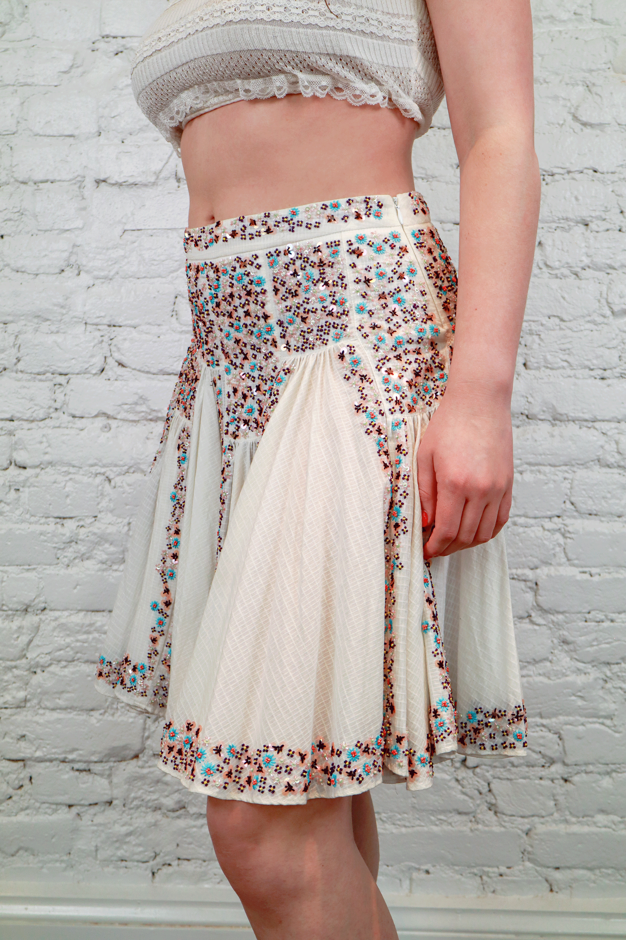 D&G White Sequin Floral Skirt