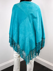 Teal Suede Fringe Shawl from Iris Apfel Estate – One Size